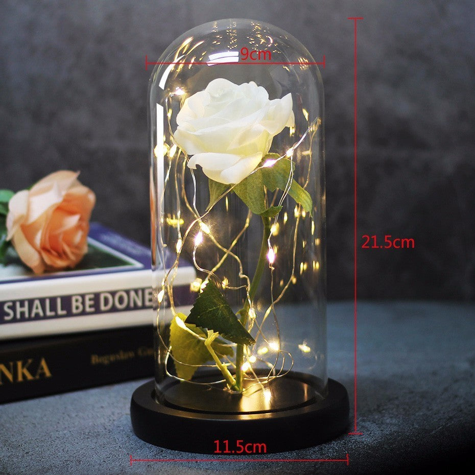 Beauty And Beast Rose In Flask Led Rose Flower Light Black Base Glass Dome Best For Mother's Day Valentines Day Gift