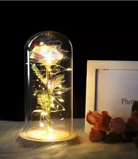 Beauty And Beast Rose In Flask Led Rose Flower Light Black Base Glass Dome Best For Mother's Day Valentines Day Gift