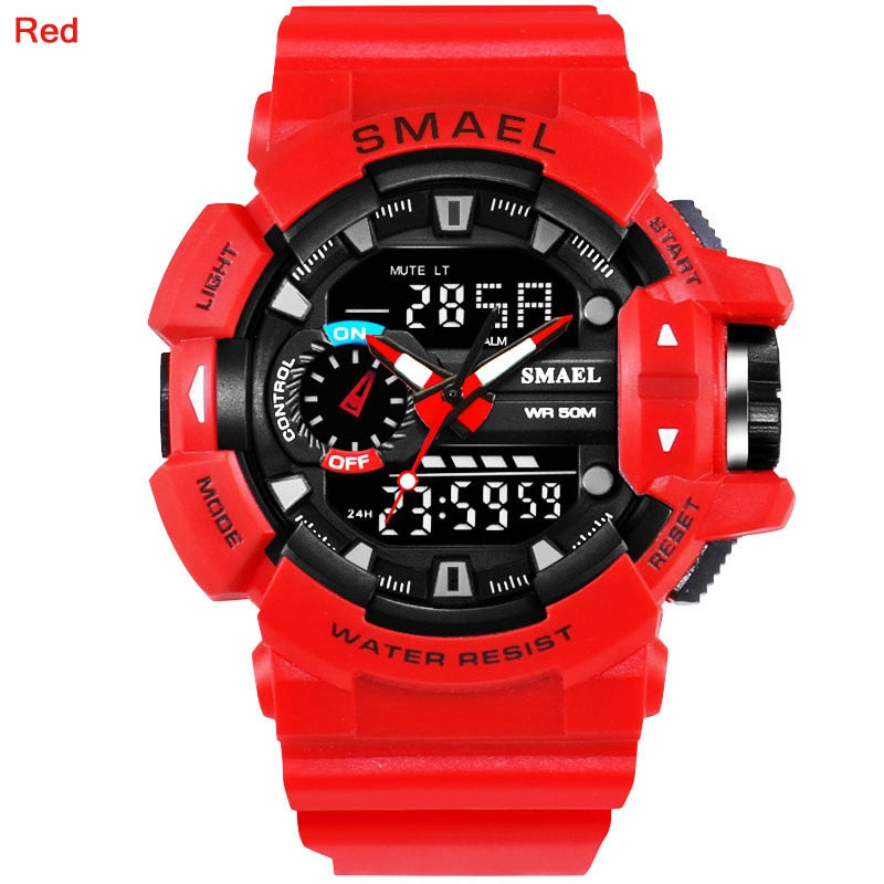 SMAEL 1436 Men Sports Watch Military Watches LED Quartz Dual Display Waterproof Outdoor Sport Men's Wristwatches Relogio Masculino