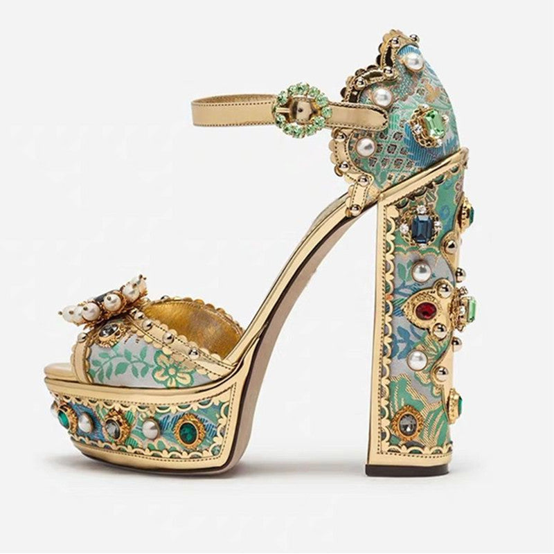 Plus Size Heel Water Block Heel Baroque Fish Mouth Women's Sandals