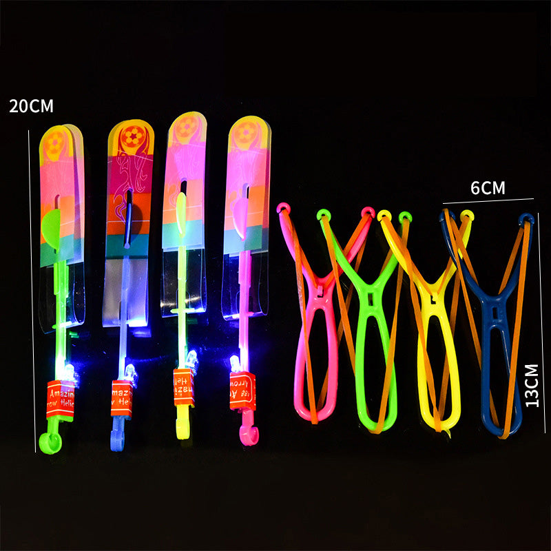 Children's Luminous Slingshot Flying Arrow Flash Flying Sword Catapult Rocket Flying Bamboo Dragonfly Square Night Market Stall Toy 10pcs