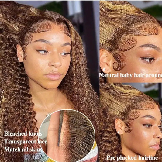 Lace Wigs 13x4 HD Transparent Water Wave Frontal Wigs Highlight Honey Blonde Water Wave Lace Wig