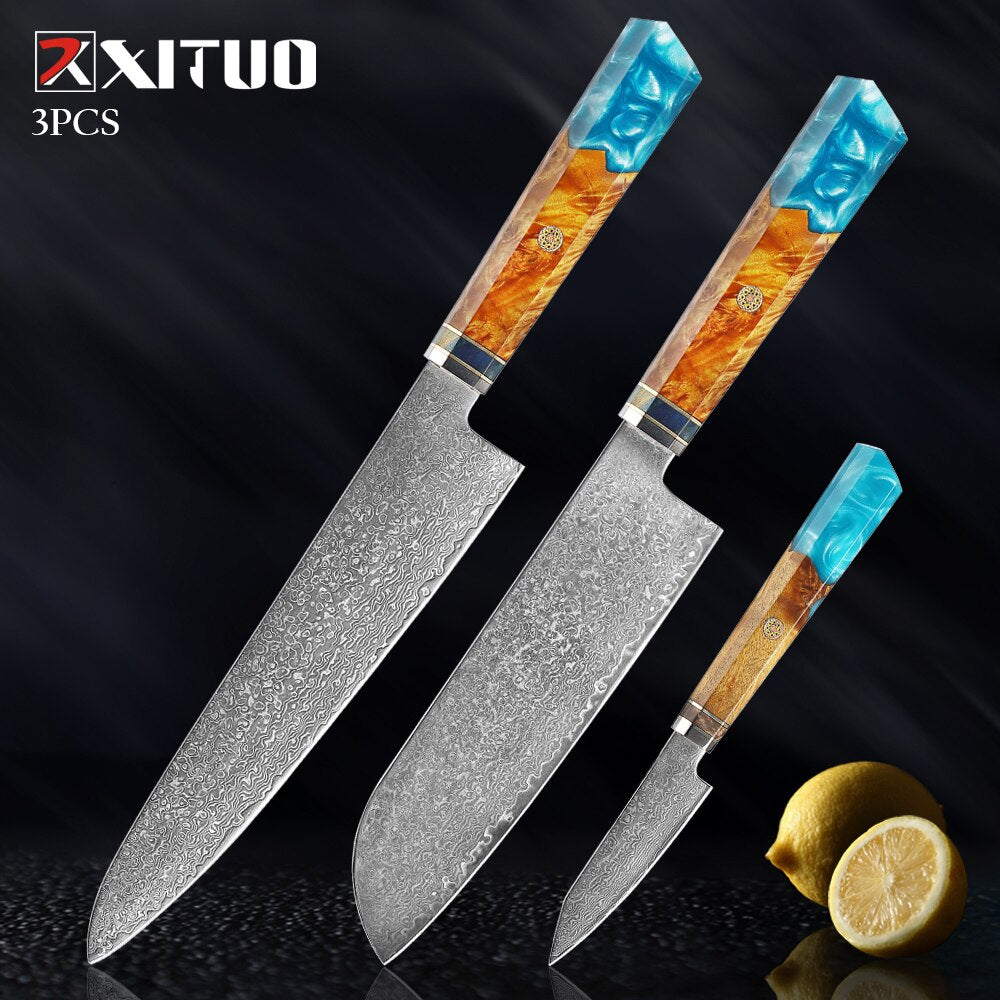 XITUO Damascus Knife Set Kitchen Knife Damascus Steel VG10 Chef Knife Santoku Knives Japanese Knife Home kitchen tools best gift