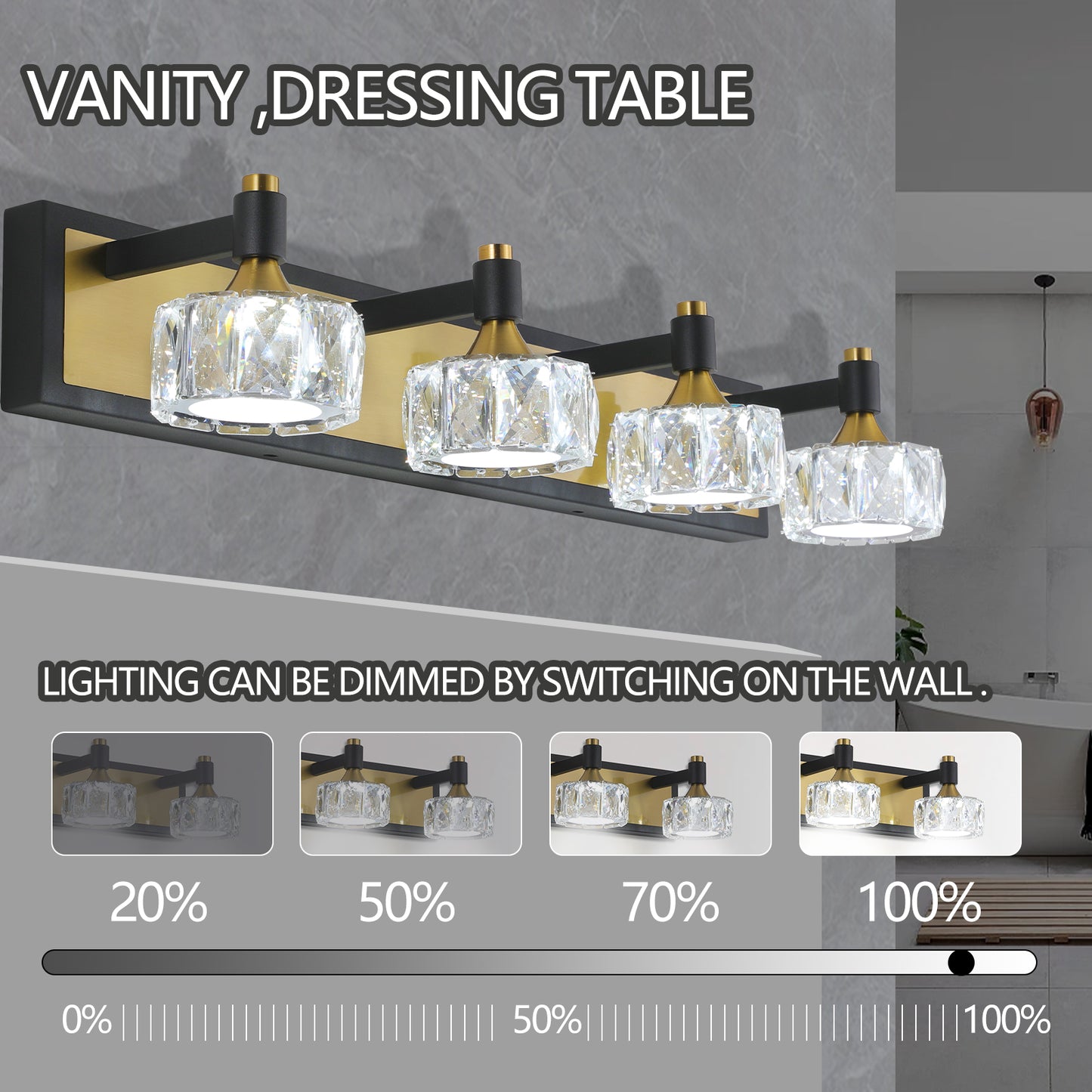 LED 4-Light Modern Crystal Bathroom Vanity Light Over Mirror Bath Wall Lighting  Fixtures