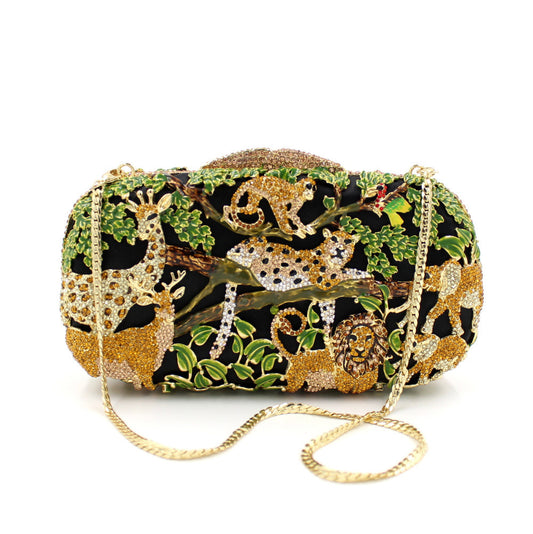 Animal Forest Package, Hollow Metal Crystal Banquet Package, Drip Oil Inlaid Diamond Handbag