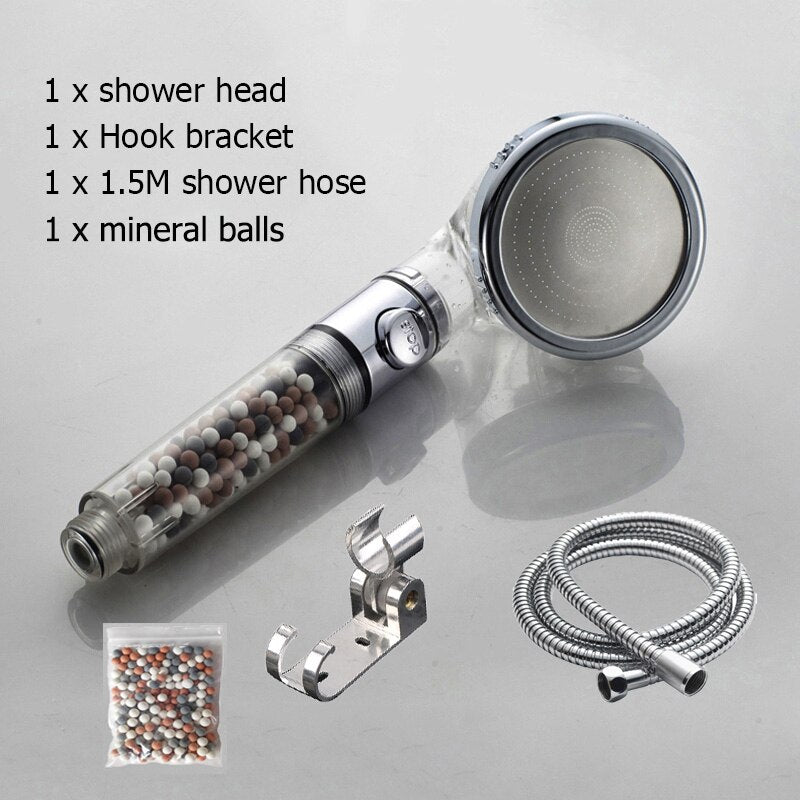 New Tourmaline balls Filter Shower Head Water saving 3 Modes adjustable SPA shower head on/off button high pressure shower